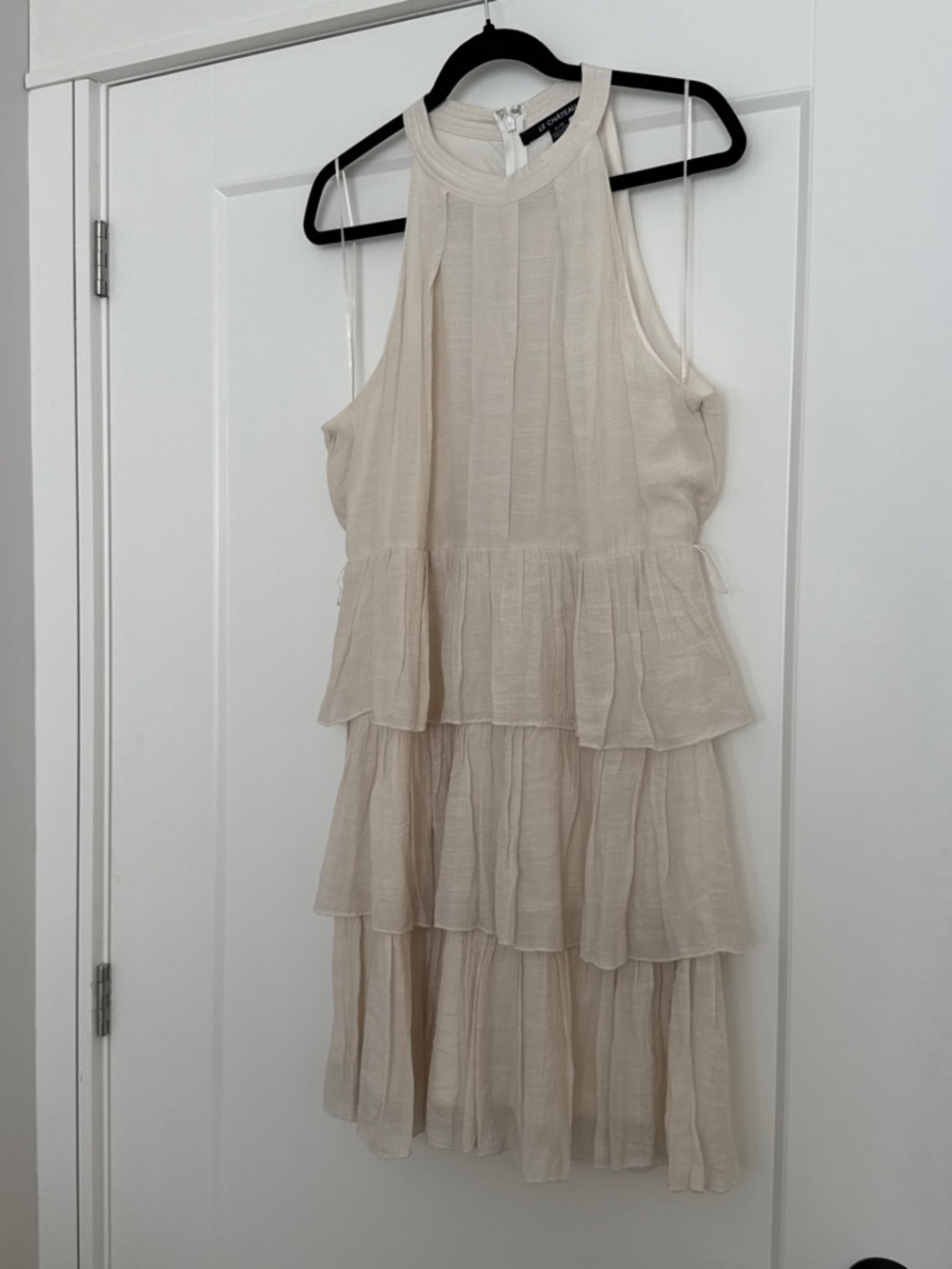 Le Château Cream Pleated Halter Dress with belt
